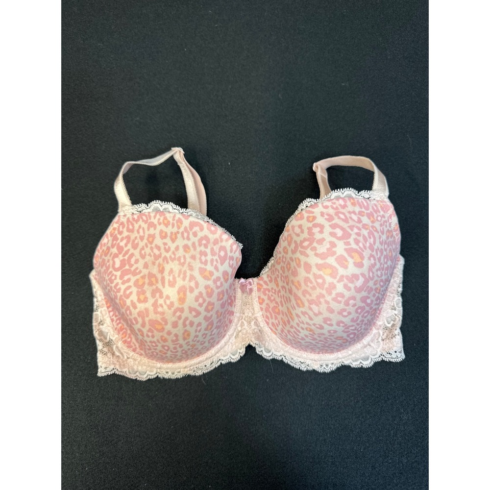 Victoria's Secret Dream Angels Lined Demi Bra 36DD Pink Leopard Lace Trim
